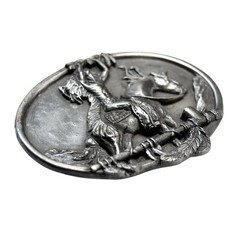 Vtg 1984 Siskiyou Pewter Belt Buckle Native American Warrior Horse Tribute R-29