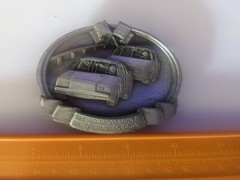 The BS Stops When The Green Flag Drops 1984 Bergamont Brass Works Belt Buckle