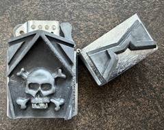 HEAVY METAL BELT BUCKLE LIGHTER SKULL CROSSBONES STARS BOTTLE OPENER VTG ROCK
