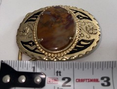 Vintage Gold Tone Western Belt Buckle Natural Polished Stone Center 3&Prime;×2&Prime;