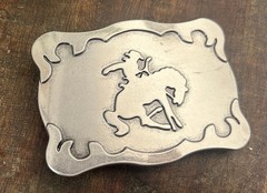 Vintage Bucking Bronco Belt Buckle Western Rodeo Cowboy Horse Rider Snap On Belt