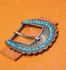 Vintage Western Southeast Cowboy Rodeo Leathercraft Turquoise Pin Belt Buckle