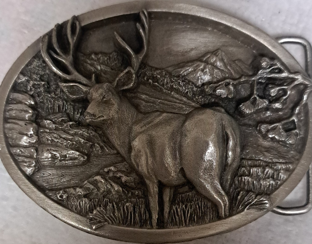 Bergamot Brass Works Silver Metal Oval Western Deer Belt Buckle Men 1.75&Prime; E-146