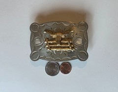 Vintage Metal Belt Buckle, Nice Nickel Silver and Brass, Longhorn Bull, Cow, Rod