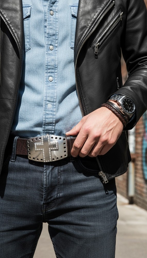 Men Women Belt Buckle Silver Metal Cross Cowboy Western Bling Fashion Jeans Pant