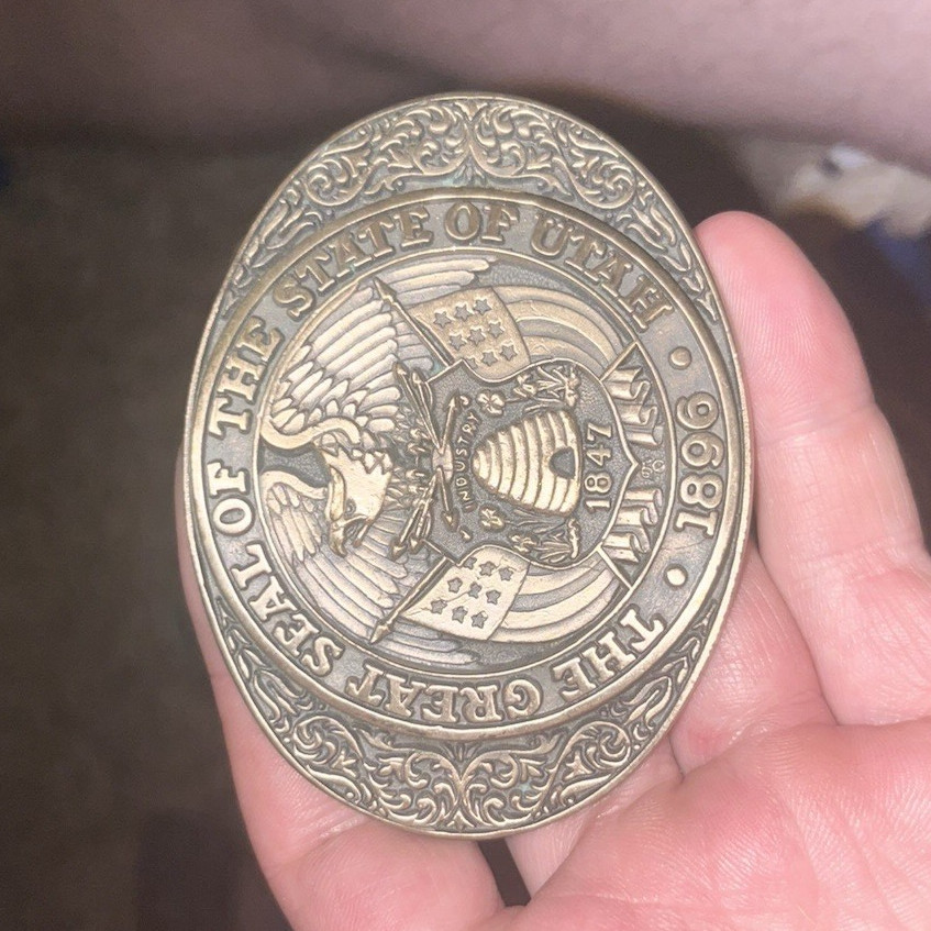 Bergamot Brass Works Utah State Seal 1896 Oval Engraved Belt Buckle 1.5&Prime;
