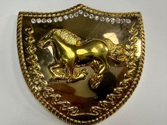 Running Galloping Horse Shield with Sparkling Rhinestones Reflective Belt Buckle