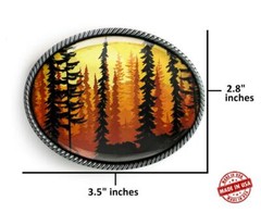 Forest Belt Buckle – Tree Landscape Minimalist Handmade Silver Buckle – 628