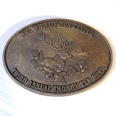 NRA Whittington Center Third Annual Trophy Elk Hunt Belt Buckle Bronze Rifle