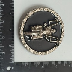 Skeleton Rider Motorcycle Belt Buckle Silver Tone Black Metal Round