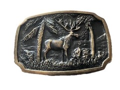 SOLID BRASS ELK VINTAGE BELT BUCKLE • MADE IN USA