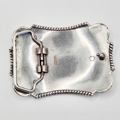 Vintage Western Belt Buckle Silver Gold Tone Floral Engraved Stars Rope Edge