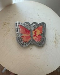 Butterfly Pink Yellow 3 inch Belt Buckle Hippy Boho Metal 2006 Made In USA