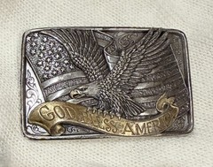 Nocona Men’s God Bless America Belt Buckle Eagle Flag Patriotic Size 3×2 Inches