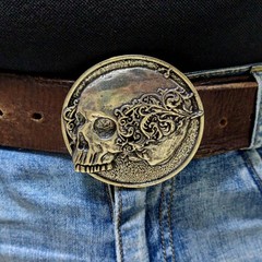 Solid White Copper Skull Round Belt Buckle (Belt Not Included) Men&rsquo;s Buckle