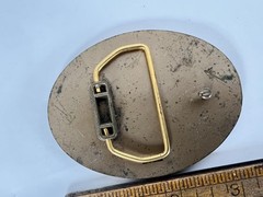 Vintage Kaiser Aluminum Belt Buckle Mens Gold Tri Plant Excellence Logo Safety