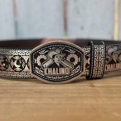 Genuine Laser Cut Leather Chalino Western Belt with Removable Buckle – Silver