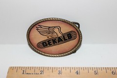 Dekalb Leather and Brass Belt Buckle – Spec-Cast – Flying Corn