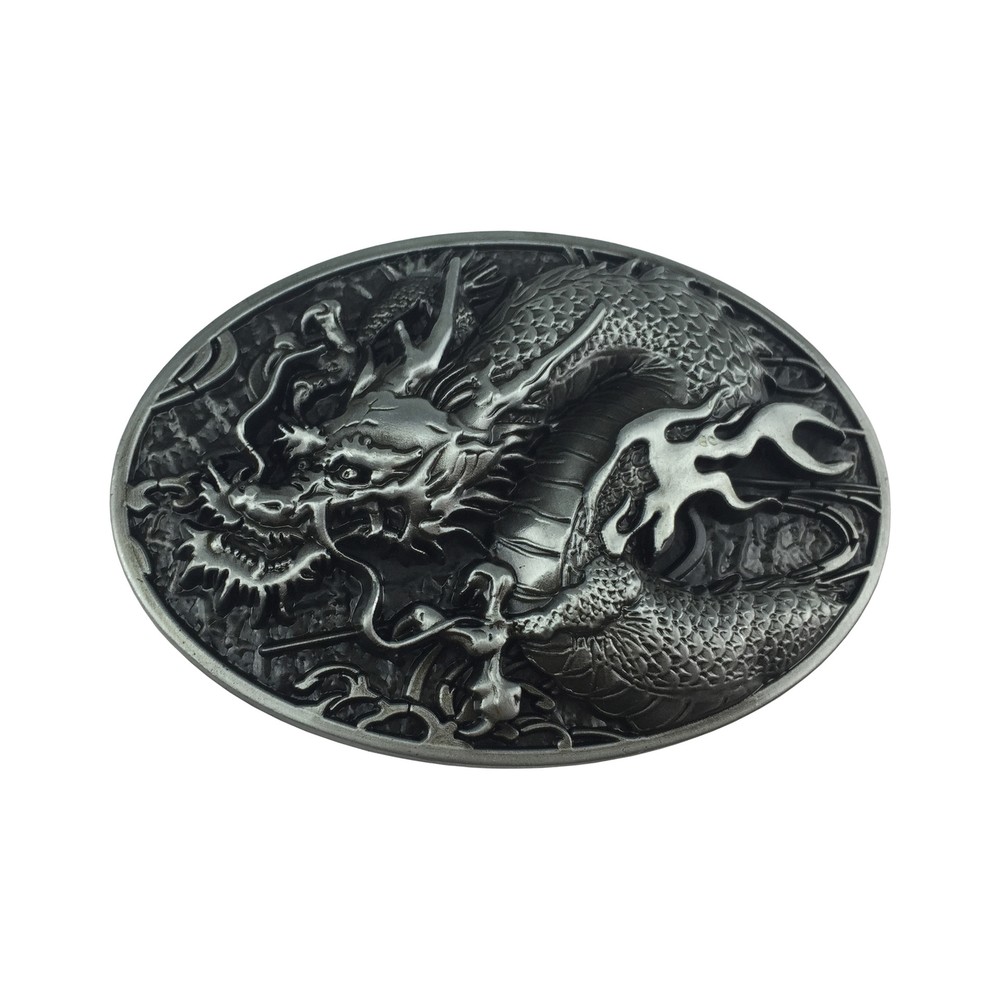 Antique Silvery DRAGON Western style Belt Buckle Full Metal US seller NEW