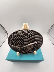 Nocona Men&rsquo;s Western Oval Belt Buckle Flag Eagle Antique Finish MPN 37016