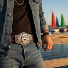 Men Silver Color Metal Western Belt Buckle Rodeo Horse Cowboy Long Shape Casual