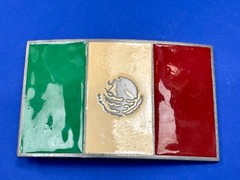Mexico Flag Patriotic Belt Buckle Western Cowboy Eagle Country Emblem