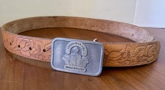 Vintage Western Tooled Leather Belt GENTLEMAN JIMS BILLIARD PARLOR , MN Buckle