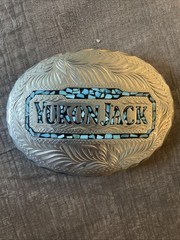Wil Aren Originals Belt Buckle Mixed Metals Inlaid Turquoise Chips Yukon Jack