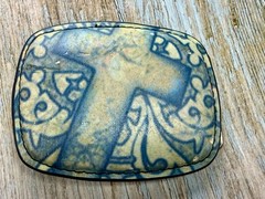 Large Cross Print Religious Christian Faith Symbol Leather On Metal Belt Buckle