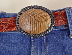 Lizard skin Belt Buckle Western Cowboy style HANDMADE NEW Authentic lite brown