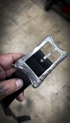 One-off customized 1.5” Damascus Steel Buckle With English Bridal Leather Belt