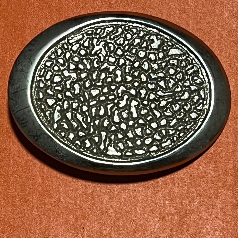 VTG Silver Tone Oval Textured Hammered Metal Belt Buckle 2113 Western Mens B21
