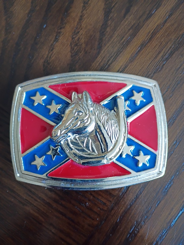 Red White Blue Stars Horse Shoe Belt Buckle New