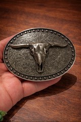Longhorn Skull Belt Buckle | Antique Silver Finish, Fits 1.5&Prime; Belt