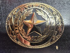 Texas Star Belt Buckle Gold Tone Oval Western Ranger Cowboy 3.25&Prime; x 2.5&Prime;