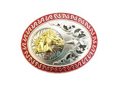 Western Buckle Gold Silver Red Horse Head Cowboy Oval 2 » Hebilla Vaquero