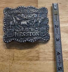 Hesston Vintage Rodeo Belt Buckle 1987 METAL Original Wrap National Finals NFR