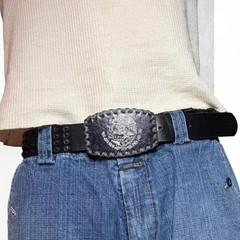 American trad tattoo style vintage Faux Leather Men&rsquo;s Black Belt buckle