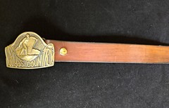 Vintage Cross Country Skiing Metal Belt Buckle and Leather Belt 32&Prime; – 37&Prime;