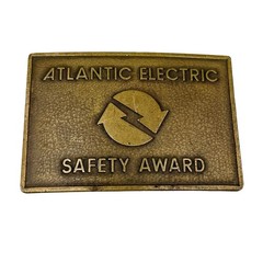 Vintage Atlantic Electric Safety Award Brass Belt Buckle 3&Prime; x 2&Prime;