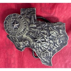 Bergamot Brass Works Belt Buckle Mens Silver Excellent 1976 Texas State Map