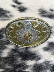 Men&rsquo;s W USA Square-Dancing Western 2-Tone Oval Belt Buckle (RF1064)