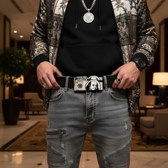 Men Silver Metal Belt Buckle Hip Hop Street Club 100$ Bill Money Miami Fashion