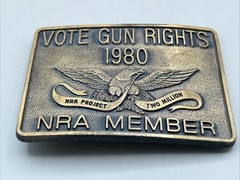 Vintage 1980 Vote Gun Rights NRA Member Belt Buckle Project Two Million Brass