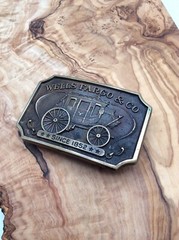 VINTAGE 1973 WELLS FARGO STAGECOACH BELT BUCKLE LICENSED BRASS