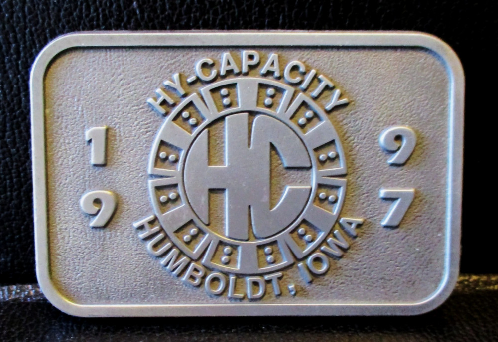 Hy-Capacity HC Humbolt Iowa 1997 Pewter Belt Buckle Limited Ed Tractor Ag Parts