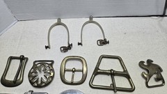 Mixed Lot 19 Belt Buckels Different Shapes And Sizes Some Vintage Also Vtg Spurs