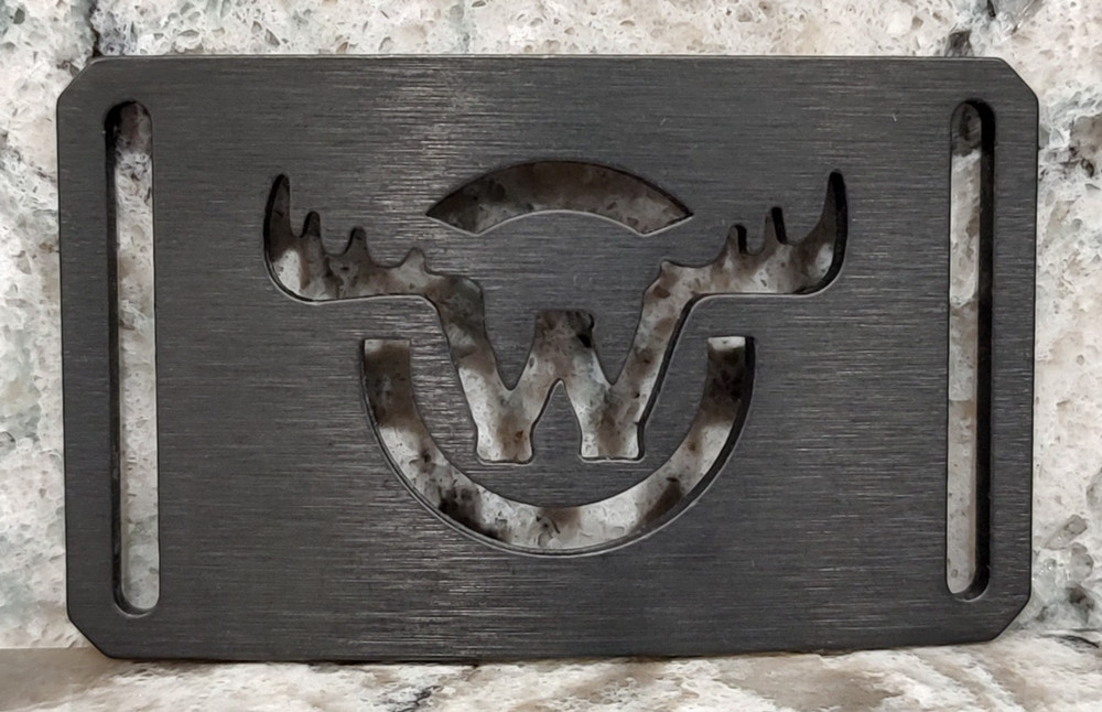 GRIP6 BELT BUCKLE – W and MOOSE / DEER ANTLER – GUNMETAL GRAY – 1.5 INCH WIDE