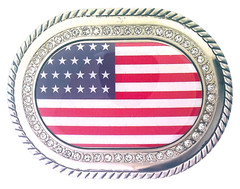 US Flag Belt Buckle American Men Women Happy 4th Gift Western Silver Rodeo Style