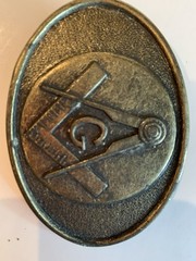 Vintage Masonic Compass G Symbol Gold Tone Oval Metal Belt Buckle